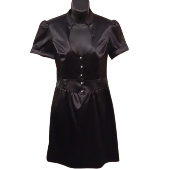 Guess Black Satin Short Sleeve Cocktail Dress- Sz. 5/Sm - Picture 1 of 12